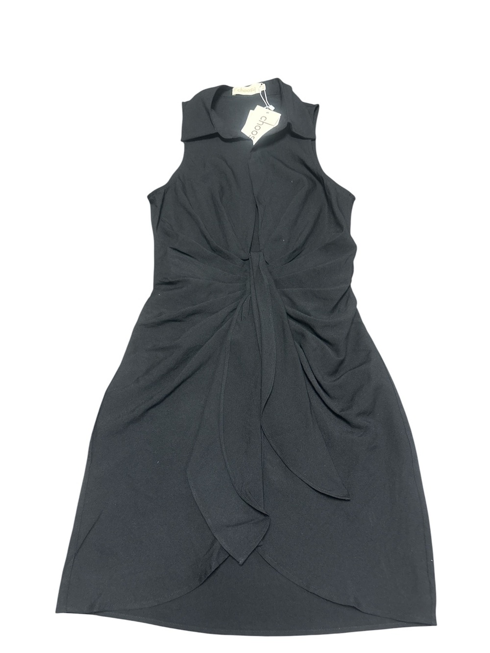 Sleeveless Black Knot-Front Blouse Dress